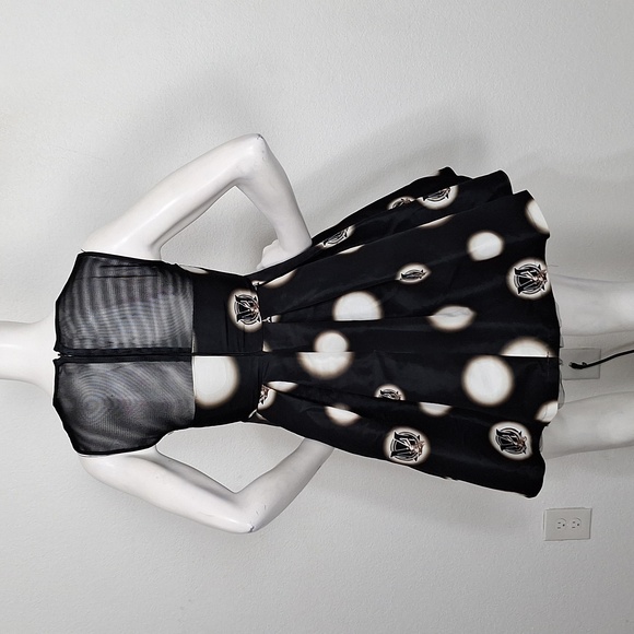 Five Plus Black Mesh Panel Pin Up Retro Boho Polka Dot Fit & Flare Dress Size S - Picture 5 of 14